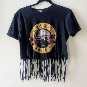 Guns N Roses Missguided Graphic Fringe Crop Top 80's Rock Size Medium
